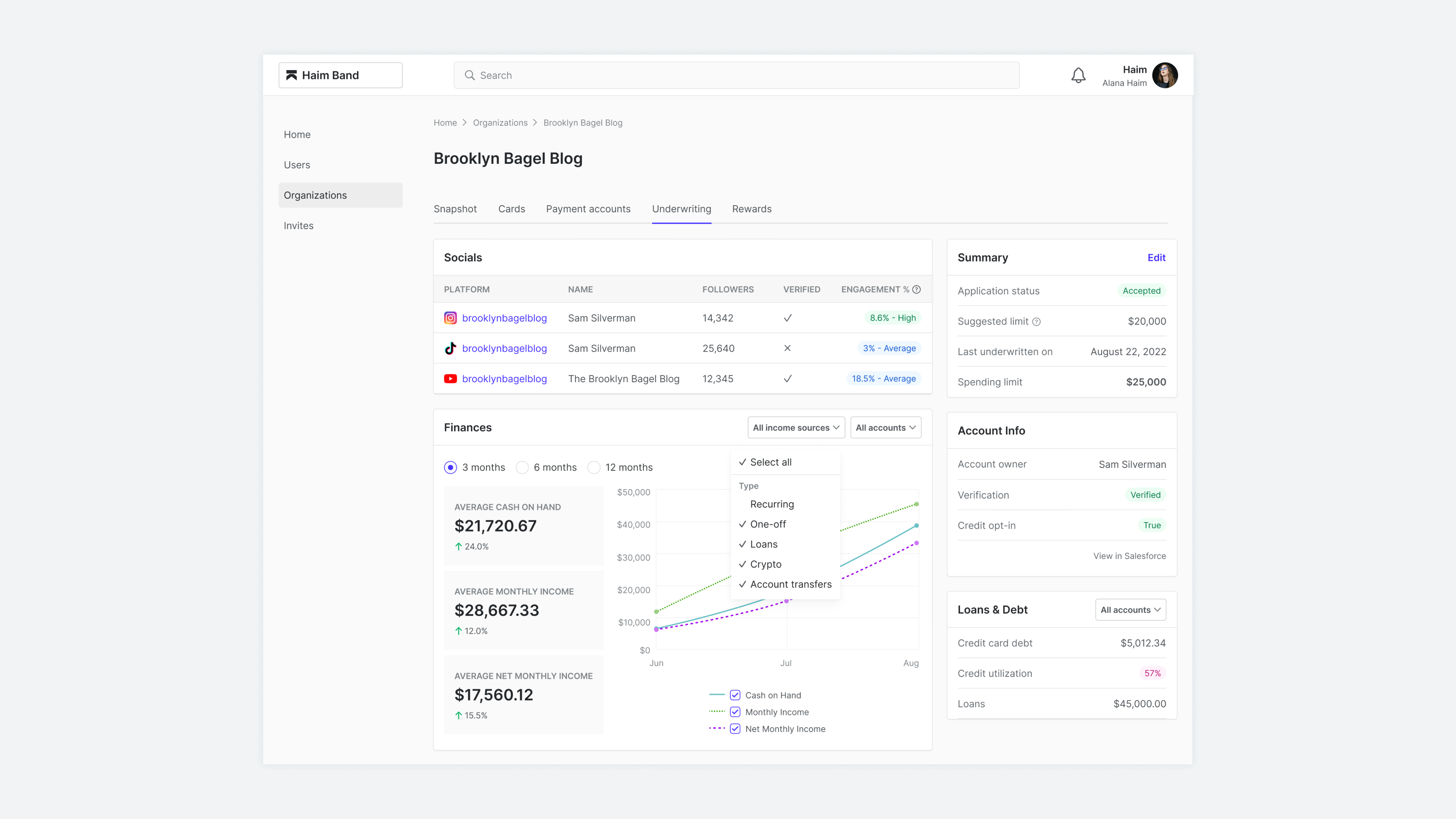 Final user interface for the underwriting feature